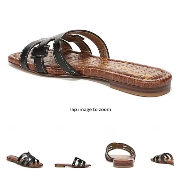 Sam Edelman Black Textured Leather Slip-On Sandals - Picture 2 of 16